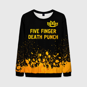 Мужской свитшот 3D с принтом Five Finger Death Punch   gold gradient: символ сверху в Санкт-Петербурге, 100% полиэстер с мягким внутренним слоем | круглый вырез горловины, мягкая резинка на манжетах и поясе, свободная посадка по фигуре | 