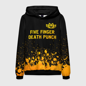 Мужская толстовка 3D с принтом Five Finger Death Punch   gold gradient: символ сверху , 100% полиэстер | двухслойный капюшон со шнурком для регулировки, мягкие манжеты на рукавах и по низу толстовки, спереди карман-кенгуру с мягким внутренним слоем. | Тематика изображения на принте: 
