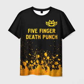 Мужская футболка 3D с принтом Five Finger Death Punch   gold gradient: символ сверху в Курске, 100% полиэфир | прямой крой, круглый вырез горловины, длина до линии бедер | 