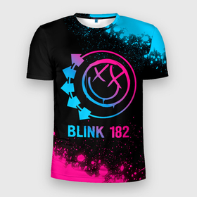 Мужская футболка 3D Slim с принтом Blink 182   neon gradient в Петрозаводске, 100% полиэстер с улучшенными характеристиками | приталенный силуэт, круглая горловина, широкие плечи, сужается к линии бедра | Тематика изображения на принте: 