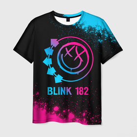 Мужская футболка 3D с принтом Blink 182   neon gradient в Петрозаводске, 100% полиэфир | прямой крой, круглый вырез горловины, длина до линии бедер | Тематика изображения на принте: 