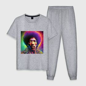 Мужская пижама хлопок с принтом Jimi Hendrix party portret art в Белгороде, 100% хлопок | брюки и футболка прямого кроя, без карманов, на брюках мягкая резинка на поясе и по низу штанин
 | 