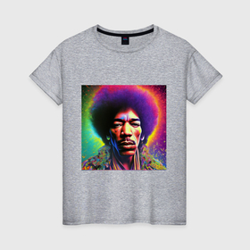 Женская футболка хлопок с принтом Jimi Hendrix party portret art , 100% хлопок | прямой крой, круглый вырез горловины, длина до линии бедер, слегка спущенное плечо | 