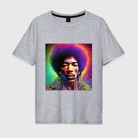 Мужская футболка хлопок Oversize с принтом Jimi Hendrix party portret art в Санкт-Петербурге, 100% хлопок | свободный крой, круглый ворот, “спинка” длиннее передней части | 