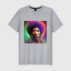 Мужская футболка хлопок Slim с принтом Jimi Hendrix party portret art в Тюмени, 92% хлопок, 8% лайкра | приталенный силуэт, круглый вырез ворота, длина до линии бедра, короткий рукав | 