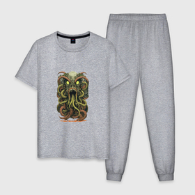 Мужская пижама хлопок с принтом Ужасающий Ктулху , 100% хлопок | брюки и футболка прямого кроя, без карманов, на брюках мягкая резинка на поясе и по низу штанин
 | 