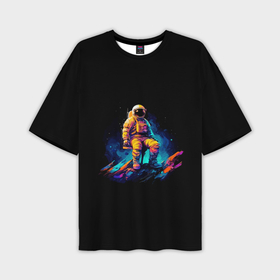 Мужская футболка oversize 3D с принтом Неоновый космонавт на луне в Новосибирске,  |  | 