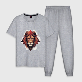 Мужская пижама хлопок с принтом Геометрический акварельный лев в Белгороде, 100% хлопок | брюки и футболка прямого кроя, без карманов, на брюках мягкая резинка на поясе и по низу штанин
 | 