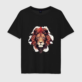Мужская футболка хлопок Oversize с принтом Геометрический акварельный лев , 100% хлопок | свободный крой, круглый ворот, “спинка” длиннее передней части | Тематика изображения на принте: 