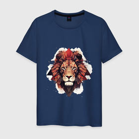 Мужская футболка хлопок с принтом Геометрический акварельный лев в Курске, 100% хлопок | прямой крой, круглый вырез горловины, длина до линии бедер, слегка спущенное плечо. | Тематика изображения на принте: 