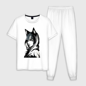 Мужская пижама хлопок с принтом Молодая волчица   нейросеть в Белгороде, 100% хлопок | брюки и футболка прямого кроя, без карманов, на брюках мягкая резинка на поясе и по низу штанин
 | 