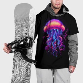 Накидка на куртку 3D с принтом Неоновая медуза с глазами в Петрозаводске, 100% полиэстер |  | Тематика изображения на принте: 