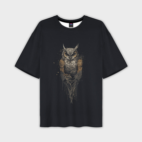 Мужская футболка oversize 3D с принтом Суровая стимпанк сова ,  |  | Тематика изображения на принте: 
