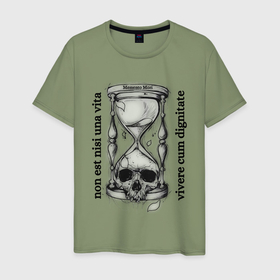 Мужская футболка хлопок с принтом песочные часы с черепом в Екатеринбурге, 100% хлопок | прямой крой, круглый вырез горловины, длина до линии бедер, слегка спущенное плечо. | 