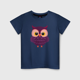 Детская футболка хлопок с принтом Сиреневая сова с большими глазами , 100% хлопок | круглый вырез горловины, полуприлегающий силуэт, длина до линии бедер | 