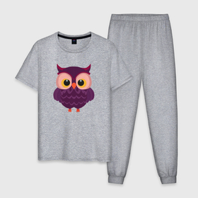 Мужская пижама хлопок с принтом Сиреневая сова с большими глазами в Курске, 100% хлопок | брюки и футболка прямого кроя, без карманов, на брюках мягкая резинка на поясе и по низу штанин
 | 