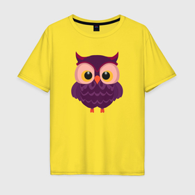 Мужская футболка хлопок Oversize с принтом Сиреневая сова с большими глазами в Белгороде, 100% хлопок | свободный крой, круглый ворот, “спинка” длиннее передней части | 
