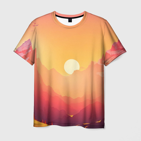 Мужская футболка 3D с принтом Рассвет в горах Швейцарии в Белгороде, 100% полиэфир | прямой крой, круглый вырез горловины, длина до линии бедер | 