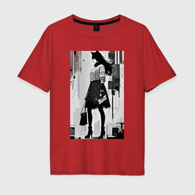 Мужская футболка хлопок Oversize с принтом Городская волчица   Нью Йорк   нейросеть , 100% хлопок | свободный крой, круглый ворот, “спинка” длиннее передней части | 