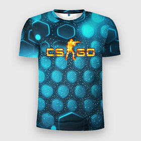 Мужская футболка 3D Slim с принтом CS GO blue neon в Санкт-Петербурге, 100% полиэстер с улучшенными характеристиками | приталенный силуэт, круглая горловина, широкие плечи, сужается к линии бедра | 