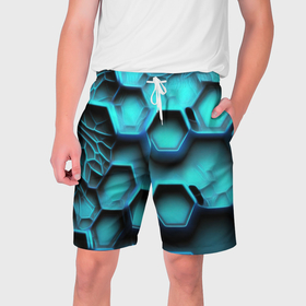 Мужские шорты 3D с принтом Броня из неоновых плит в Екатеринбурге,  полиэстер 100% | прямой крой, два кармана без застежек по бокам. Мягкая трикотажная резинка на поясе, внутри которой широкие завязки. Длина чуть выше колен | 