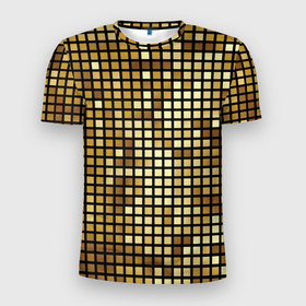 Мужская футболка 3D Slim с принтом Золотая мозаика, поверхность диско шара в Тюмени, 100% полиэстер с улучшенными характеристиками | приталенный силуэт, круглая горловина, широкие плечи, сужается к линии бедра | Тематика изображения на принте: 
