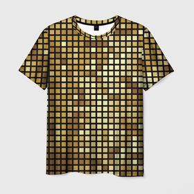 Мужская футболка 3D с принтом Золотая мозаика, поверхность диско шара в Тюмени, 100% полиэфир | прямой крой, круглый вырез горловины, длина до линии бедер | 
