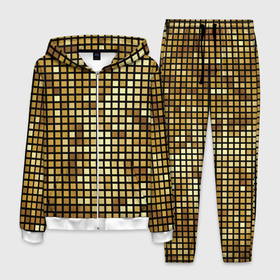 Мужской костюм 3D с принтом Золотая мозаика, поверхность диско шара в Тюмени, 100% полиэстер | Манжеты и пояс оформлены тканевой резинкой, двухслойный капюшон со шнурком для регулировки, карманы спереди | Тематика изображения на принте: 