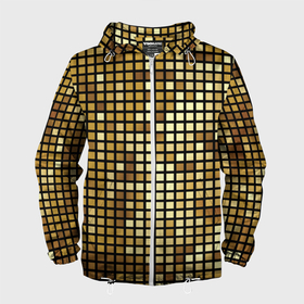 Мужская ветровка 3D с принтом Золотая мозаика, поверхность диско шара в Тюмени, 100% полиэстер | подол и капюшон оформлены резинкой с фиксаторами, два кармана без застежек по бокам, один потайной карман на груди | 