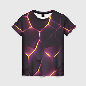 Женская футболка 3D с принтом Пурпурные неоновые плиты , 100% полиэфир ( синтетическое хлопкоподобное полотно) | прямой крой, круглый вырез горловины, длина до линии бедер | 