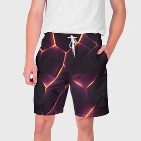Мужские шорты 3D с принтом Пурпурные неоновые плиты ,  полиэстер 100% | прямой крой, два кармана без застежек по бокам. Мягкая трикотажная резинка на поясе, внутри которой широкие завязки. Длина чуть выше колен | 