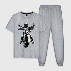 Мужская пижама хлопок с принтом Biker wings в Екатеринбурге, 100% хлопок | брюки и футболка прямого кроя, без карманов, на брюках мягкая резинка на поясе и по низу штанин
 | Тематика изображения на принте: 