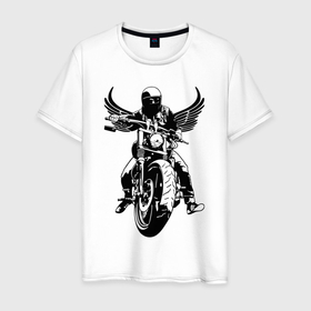 Мужская футболка хлопок с принтом Biker wings в Кировске, 100% хлопок | прямой крой, круглый вырез горловины, длина до линии бедер, слегка спущенное плечо. | 