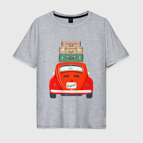 Мужская футболка хлопок Oversize с принтом Машинка с номером Поехали и чемоданами в Тюмени, 100% хлопок | свободный крой, круглый ворот, “спинка” длиннее передней части | 