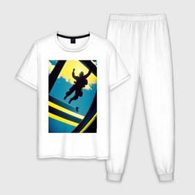 Мужская пижама хлопок с принтом Два парашютиста , 100% хлопок | брюки и футболка прямого кроя, без карманов, на брюках мягкая резинка на поясе и по низу штанин
 | 