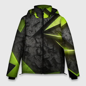 Мужская зимняя куртка 3D с принтом Зеленые абстрактные осколки в Белгороде, верх — 100% полиэстер; подкладка — 100% полиэстер; утеплитель — 100% полиэстер | длина ниже бедра, свободный силуэт Оверсайз. Есть воротник-стойка, отстегивающийся капюшон и ветрозащитная планка. 

Боковые карманы с листочкой на кнопках и внутренний карман на молнии. | 
