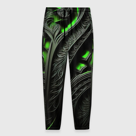 Мужские брюки 3D с принтом Green    black abstract в Кировске, 100% полиэстер | манжеты по низу, эластичный пояс регулируется шнурком, по бокам два кармана без застежек, внутренняя часть кармана из мелкой сетки | 