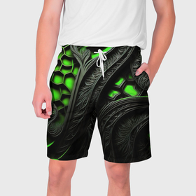 Мужские шорты 3D с принтом Green    black abstract ,  полиэстер 100% | прямой крой, два кармана без застежек по бокам. Мягкая трикотажная резинка на поясе, внутри которой широкие завязки. Длина чуть выше колен | 