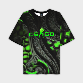 Мужская футболка oversize 3D с принтом CS GO black green abstract ,  |  | 