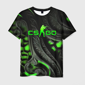 Мужская футболка 3D с принтом CS GO black green abstract в Кировске, 100% полиэфир | прямой крой, круглый вырез горловины, длина до линии бедер | 