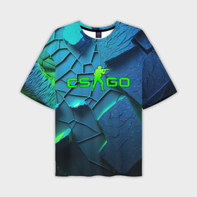 Мужская футболка oversize 3D с принтом CS GO blue green style ,  |  | Тематика изображения на принте: 