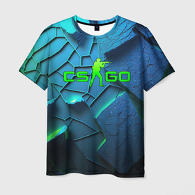 Мужская футболка 3D с принтом CS GO blue green style в Кировске, 100% полиэфир | прямой крой, круглый вырез горловины, длина до линии бедер | 