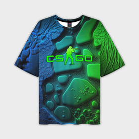 Мужская футболка oversize 3D с принтом CS GO green black   abstract ,  |  | 