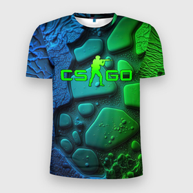 Мужская футболка 3D Slim с принтом CS GO green black   abstract в Санкт-Петербурге, 100% полиэстер с улучшенными характеристиками | приталенный силуэт, круглая горловина, широкие плечи, сужается к линии бедра | 