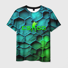 Мужская футболка 3D с принтом CS GO   green blue в Кировске, 100% полиэфир | прямой крой, круглый вырез горловины, длина до линии бедер | 