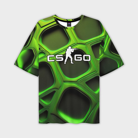Мужская футболка oversize 3D с принтом CS GO объемные зеленые соты в Кировске,  |  | 