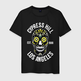Мужская футболка хлопок с принтом Cypress hill   skull flowers в Кировске, 100% хлопок | прямой крой, круглый вырез горловины, длина до линии бедер, слегка спущенное плечо. | 