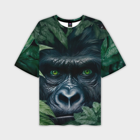 Мужская футболка oversize 3D с принтом Крупная морда гориллы в Новосибирске,  |  | Тематика изображения на принте: 