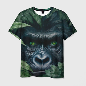 Мужская футболка 3D с принтом Крупная морда гориллы в Кировске, 100% полиэфир | прямой крой, круглый вырез горловины, длина до линии бедер | 