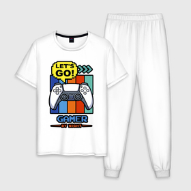 Мужская пижама хлопок с принтом Gamer by night в Екатеринбурге, 100% хлопок | брюки и футболка прямого кроя, без карманов, на брюках мягкая резинка на поясе и по низу штанин
 | 